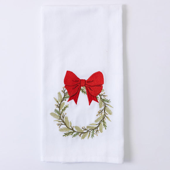 RED BOW WREATH TEA TOWEL