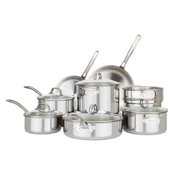 13 PC COOKWARE SET WITH GLASS LIDS, 3 PLY
