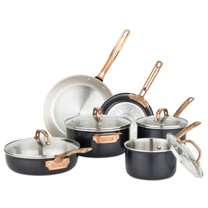 10pc COOKWARE SET, BLACK/COPPER, 3 PLY