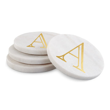 WHITE MARBLE GOLD INITIAL COASTERS