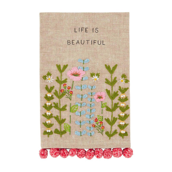 LIFE EMBROIDERED FLORAL TOWEL
