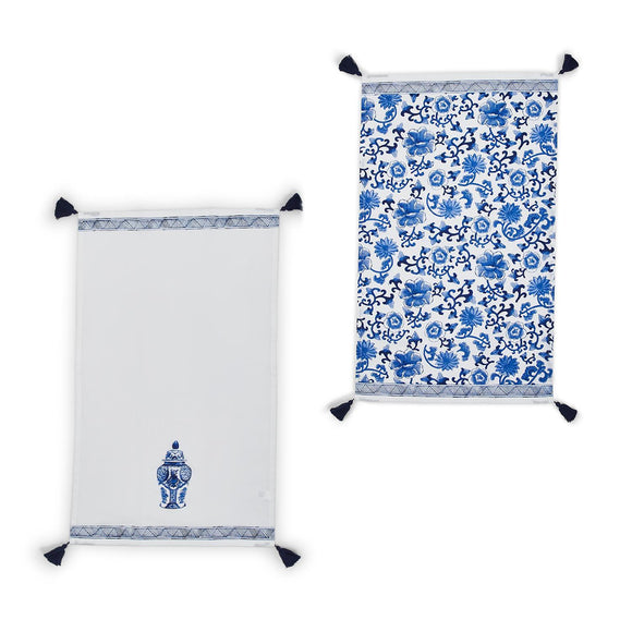 CHINOISERIE BLUE & WHITE TOWELS, SET OF 2