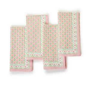 PINK FLORAL BLOCK PRINT NAPKIN SET, SET OF 4