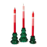 GLASS CHRISTMAS TREE CANDLE HOLDERS, SET OF 3