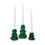 GLASS CHRISTMAS TREE CANDLE HOLDERS, SET OF 3