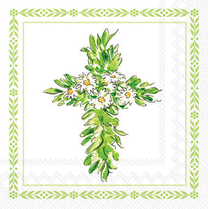 FLORAL CROSS COCKTAIL NAPKIN