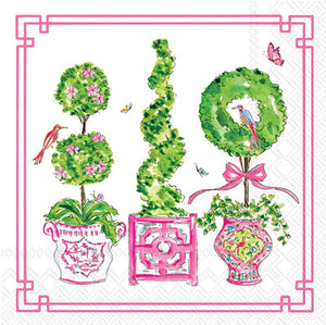 PINK/GREEN TOPIARIES COCKTAIL NAPKIN