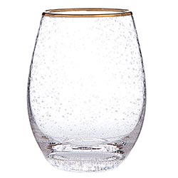 GOLD RIMMED STEMLESS WINE GLASS