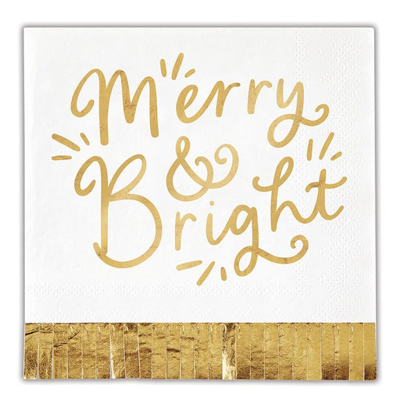 MERRY & BRIGHT FOIL FRINGE COCKTAIL NAPKINS