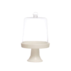 GLASS PEDESTAL with CLOCHE, WHITE