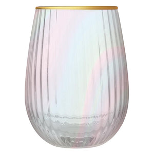 IRIDESCENT BEVELED STEMLESS WINE GLASS