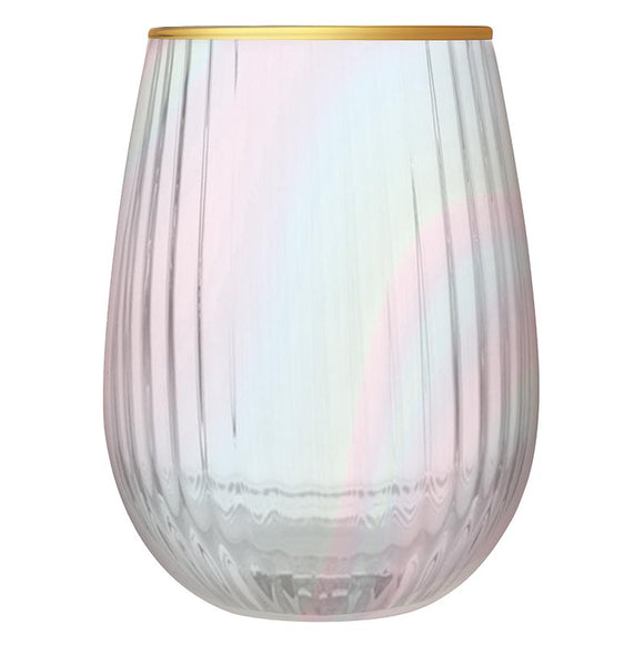 IRIDESCENT BEVELED STEMLESS WINE GLASS