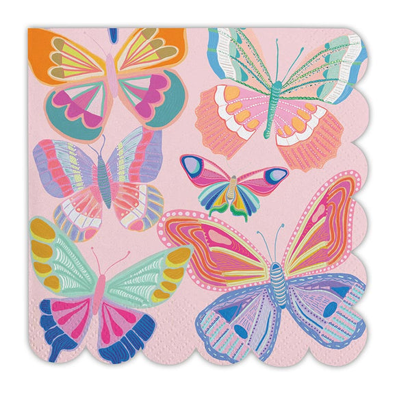 SOCIAL BUTTERFLY SCALLOPED BEVERAGE NAPKINS