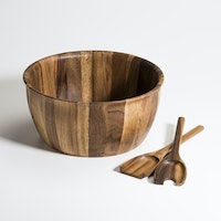 EXTRA LARGE ACACIA WOOD SALAD BOWL w/ SERVERS