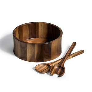 SMALL ACACIA WOOD SALAD BOWL w/ SERVERS