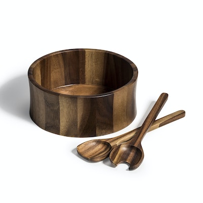 SMALL ACACIA WOOD SALAD BOWL w/ SERVERS