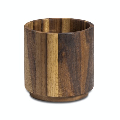 ACACIA WOOD LAZY SUSAN UTENSIL HOLDER