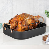 NON-STICK ROASTER WITH RACK & CARVING SET, COPPER HANDLES