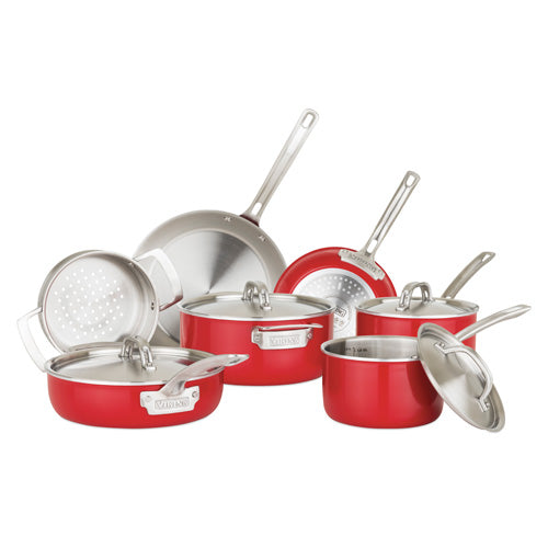 11pc COOKWARE SET, RED, 2 PLY