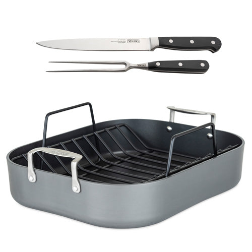 NON-STICK ROASTER WITH RACK & CARVING SET, HARD ANODIZED