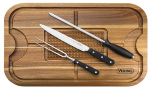 VIKING ACACIA CARVING BOARD WITH 3 PIECE CARVING SET