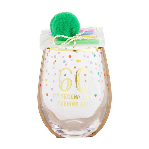 60TH BIRTHDAY WINE GLASS AND CANDLE SET