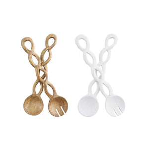 WHITE TWISTED WOOD SERVING SET