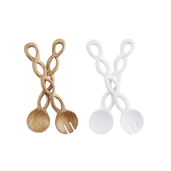 WHITE TWISTED WOOD SERVING SET