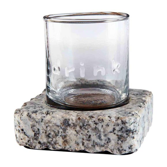 GRAY DOUBLE OLD FASHIONED GLASS & CHILLING STONE SET disc