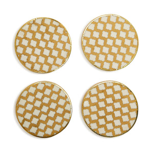 HAMPTON GEOMETRIC COASTERS w/ GOLD RIM, SET OF 4