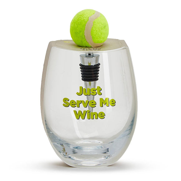 JUST SERVE ME WINE GLASS & WINE STOPPER