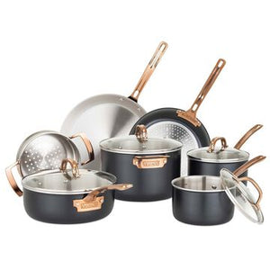 11pc COOKWARE SET, BLACK/COPPER, 3 PLY