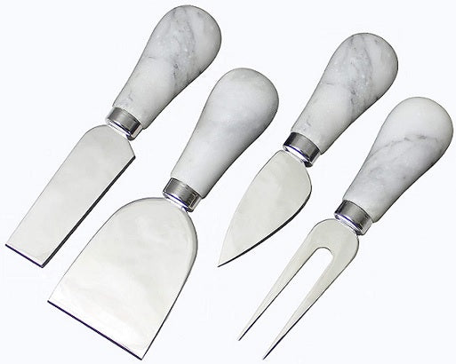 WHITE/MARBLE CHEESE KNIVES, SET OF 4