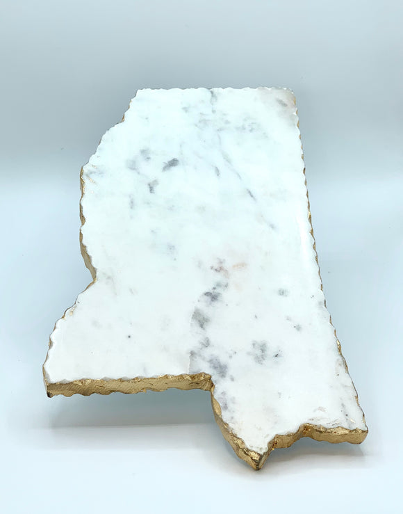 MISSISSIPPI SHAPED MARBLE SERVING BOARD WHITE/GOLD