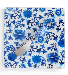 BLUE AND WHITE FLORAL CHEESE SERVING SET
