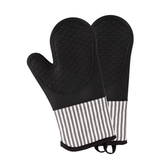 BLACK SILICONE OVEN MITTS, SET OF 2