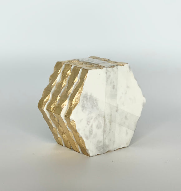 VERNAZZA MARBLE COASTERS, WHITE/GOLD